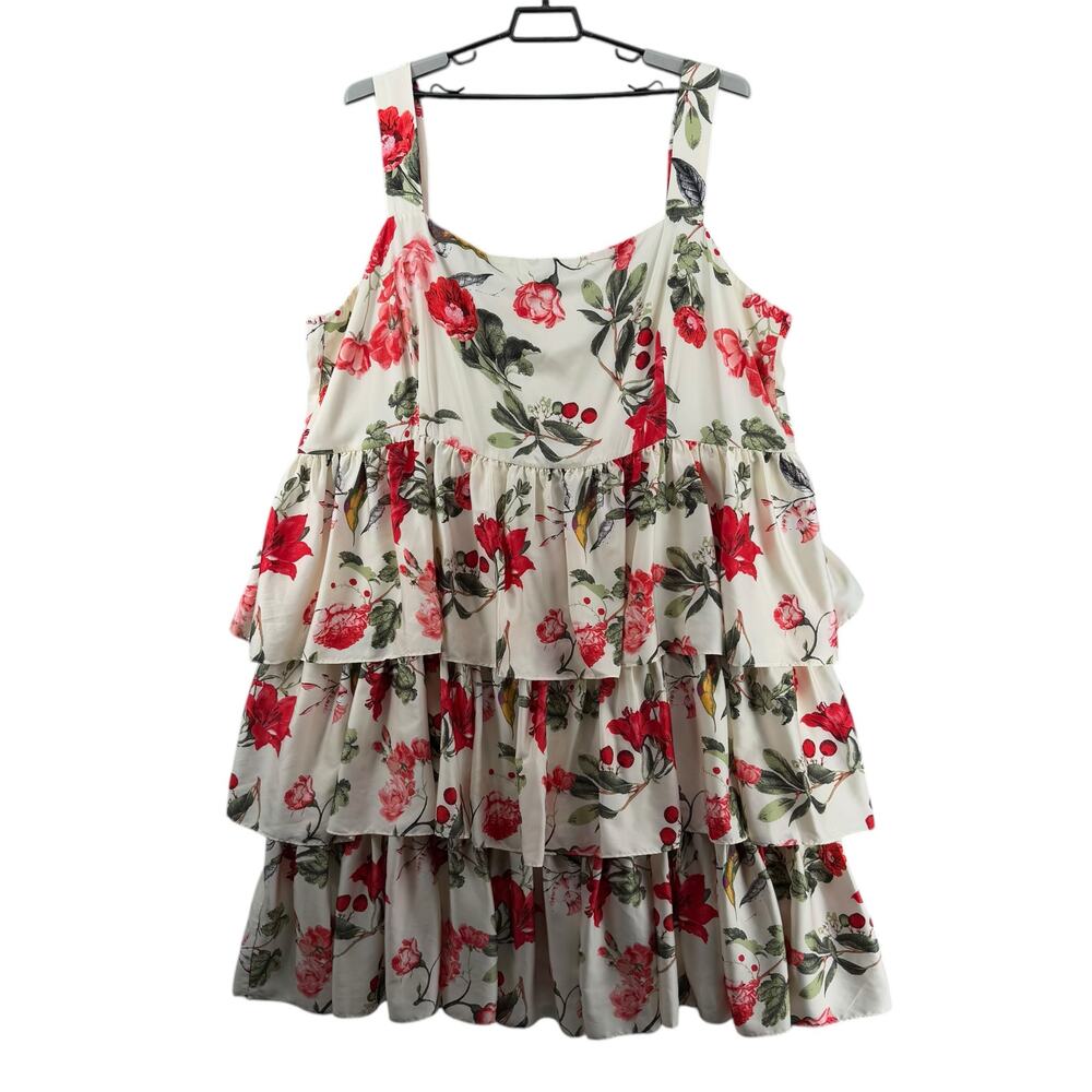 Jessakae Tiered Ruffle White Floral Sleeveless Dress 5XL Midi Romantic Brunch